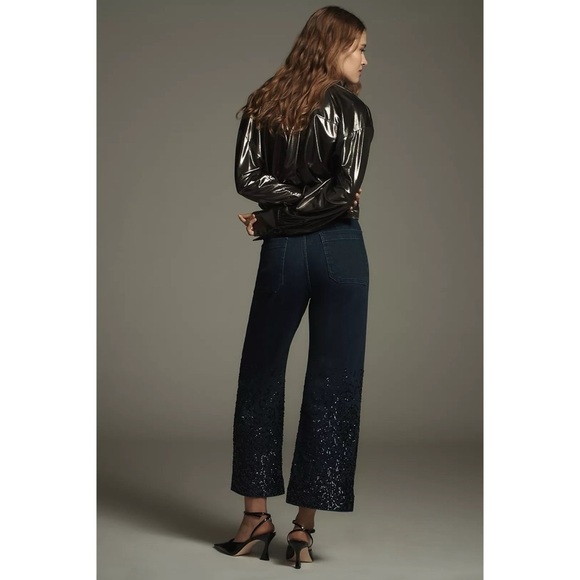 NWT Anthropologie The Colette High Rise Wide Leg Jeans Sequin Sparkle 27T Tall - Picture 14 of 16